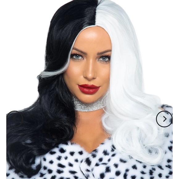 Black & white wig 🖤Two-Tone Long Wavy Villainess Wig Leg Avenue - Picture 5 of 10